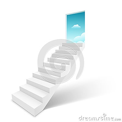 Stairway with open door heaven, ladder staircase to sky concept Vector Illustration