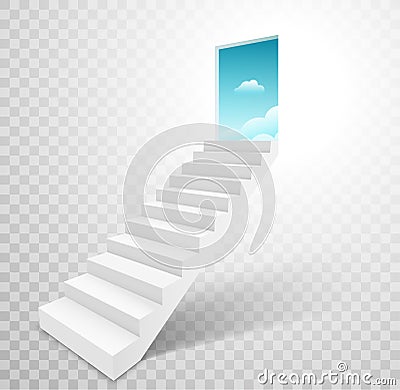 Stairway with open door heaven, ladder staircase to sky concept Vector Illustration
