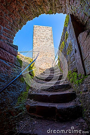 Stairway in the ruins of castle Schaffenberg near Annweiler Stock Photo