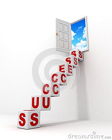 Stairway success ladder of cubes to the sky door Stock Photo