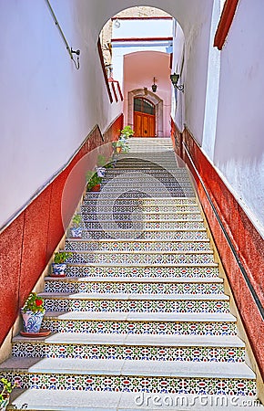 The stairway with tiled patterns, Albaicin, Granada, Spain Stock Photo