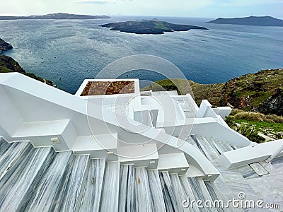 Stairway to Beautiful Views of Ocean in Thira Stock Photo