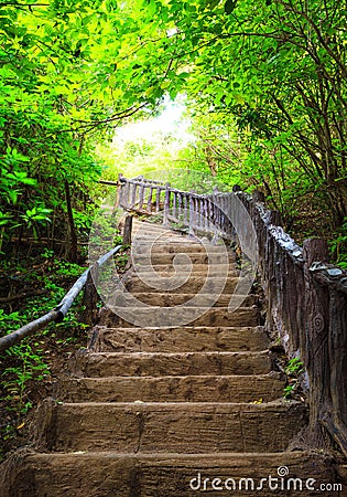 Stairway to forest, Erawan national park, Kanchanbur, Thailand Stock Photo