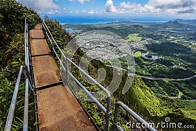 Stairway to Heaven, Oahu, Hawaii Stock Photo