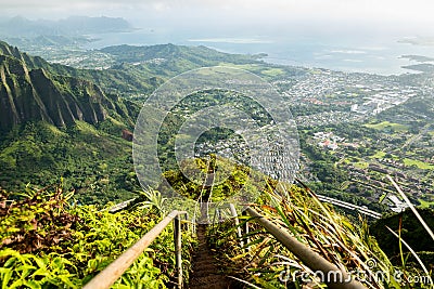 Stairway to Heaven in Oahu island Hawaii Stock Photo