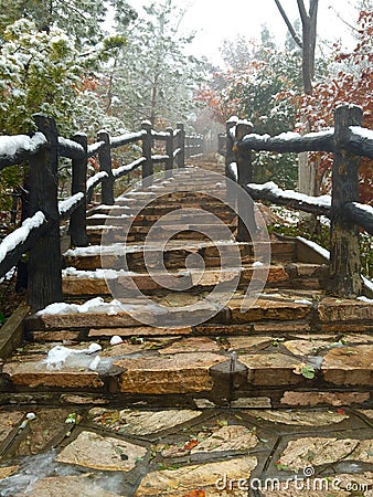 Stairway to the mountain peak Stock Photo