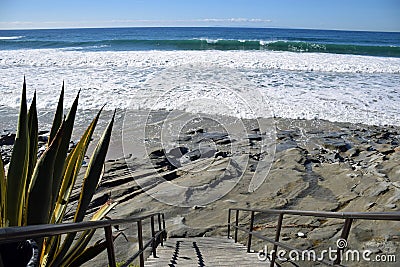 Stairway to Oak Street Beach in Laguna Beach, California. Stock Photo