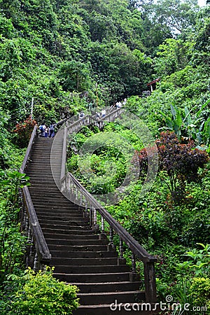 Stairway to Tham Jang cave. Vang Vieng. Laos Editorial Stock Photo