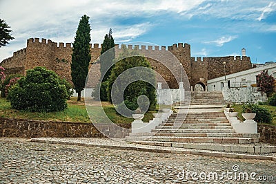 Stairway up the hill towards the gothic Castle at Estremoz Stock Photo