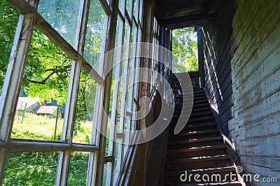 Stairways in old abandoned house Stock Photo
