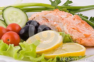 Stake from a trout with vegetables Stock Photo