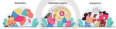 Stakeholder engagement set. Illustrating dynamic interactions, strategic mapping Vector Illustration