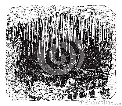 Stalactite in cave, vintage engraving Vector Illustration