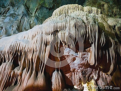 Stalactite formations inside Cave of the Lakes, Spilaio ton Limnon, in Kalavrita region, Greece Stock Photo