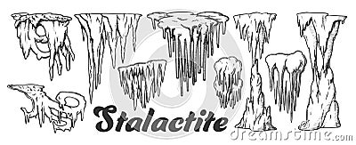 Stalactite And Stalagmite Monochrome Set Vector Vector Illustration