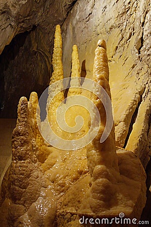 Stalagmites in grotto Stock Photo