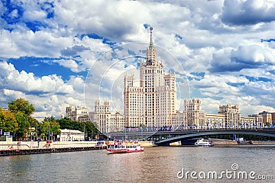 Stalinist skyscraper on Moskva river, Moscow, Russia Editorial Stock Photo