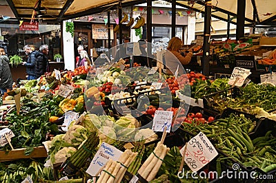 Stall of varied and fresh vegetables at the Rialto market Editorial Stock Photo