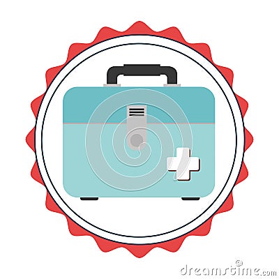 Stamp border with colorful briefcase kit first aid Vector Illustration