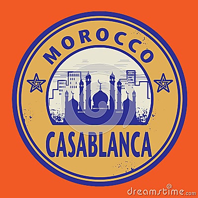 Stamp Casablanca, Morocco Vector Illustration