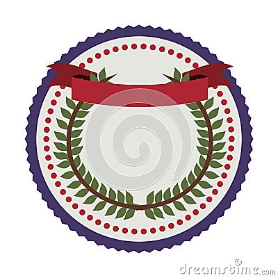 Stamp crown formed with olive branch and label flag Vector Illustration