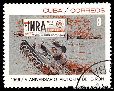 Stamp dedicated to the anniversary of the battle in Cuba in 1961 Playa Giron in the Bay of Pigs Editorial Stock Photo