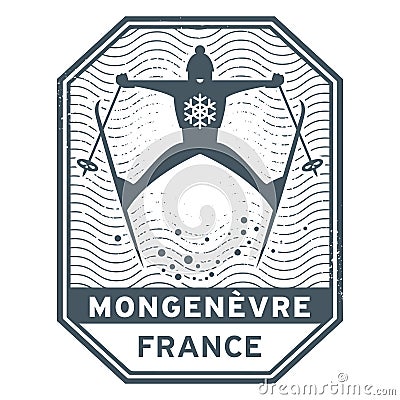 Stamp or emblem name of town Mongenevre in France Vector Illustration