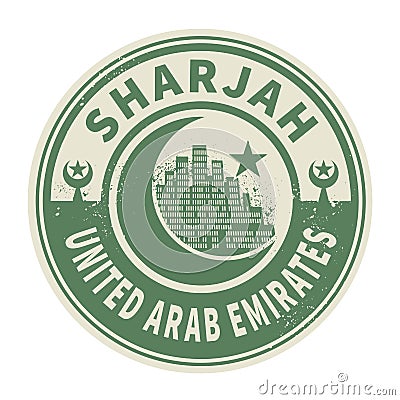 Stamp or emblem with text Sharjah, United Arab Emirates Vector Illustration