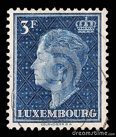 Stamp issued in Luxembourg shows Grand Duchess Charlotte Editorial Stock Photo