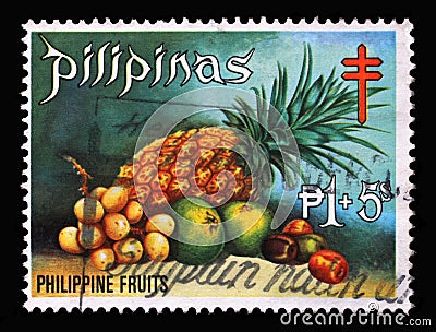 Stamp issued in the Philippines from the Philippine Fruits series Editorial Stock Photo