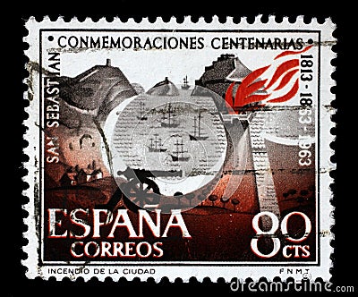 Stamp issued in Spain shows 150th Anniversary of San Sebastian Editorial Stock Photo