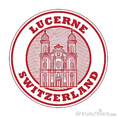 Stamp with Jesuit Church, Lucerne, Switzerland Vector Illustration