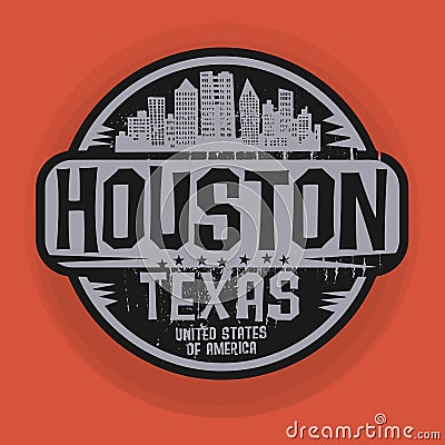 Stamp or label with name of Houston, Texas Vector Illustration