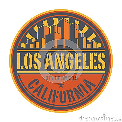 Stamp or label with name of Los Angeles, California, City of Angels Vector Illustration