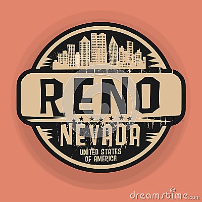 Stamp or label with name of Reno, Nevada Vector Illustration