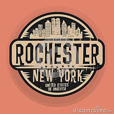 Stamp or label with name of Rochester, New York Vector Illustration