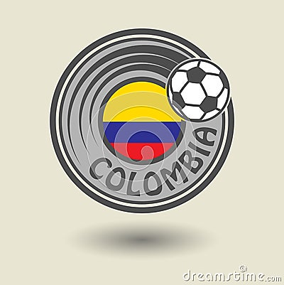 Stamp or label with word Colombia, football theme Vector Illustration