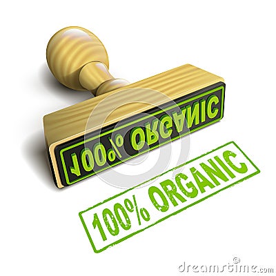 Stamp 100% organic with green text on white Vector Illustration