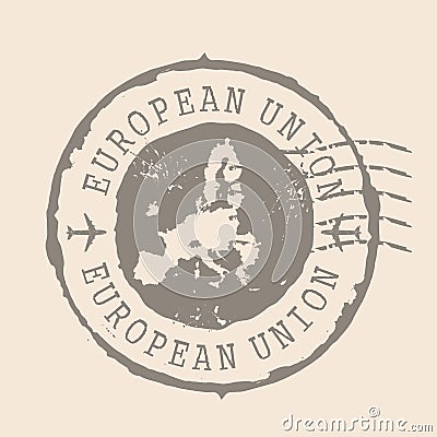 Stamp Postal of European Union. Map Silhouette rubber Seal. Design Retro Travel. Seal of Map European Union grunge Vector Illustration