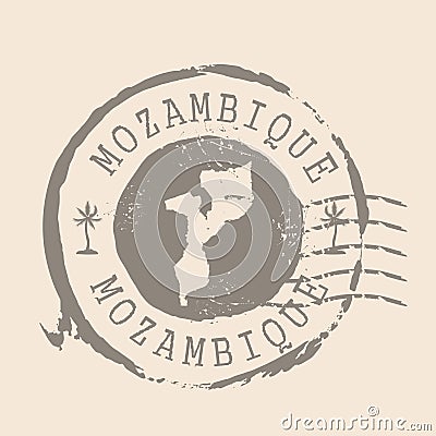 Stamp Postal of Mozambique. Map Silhouette rubber Seal. Design Retro Travel. Seal of Map Mozambiquegrunge for your design. Vector Illustration