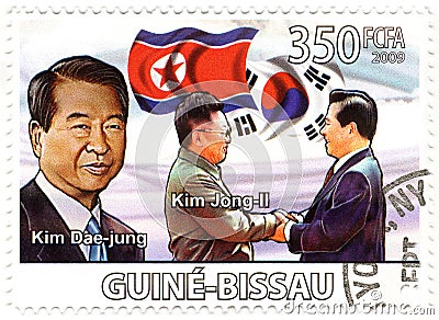 Stamp with president of North Korea Kim Dae Jung Editorial Stock Photo