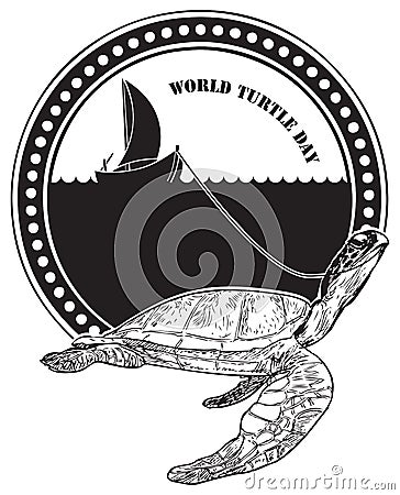 Stamp World Turtle Day Vector Illustration