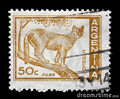 Stamp printed in the Argentina shows Puma Editorial Stock Photo