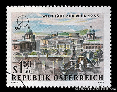 Stamp printed in Austria, is dedicated to the Vienna International Philatelic Exhibition Editorial Stock Photo