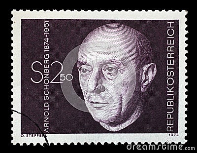 Stamp printed in Austria shows Arnold Schonberg Editorial Stock Photo