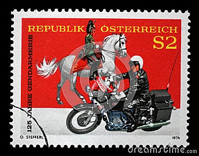 Stamp printed by Austria, shows Gendarmes Editorial Stock Photo