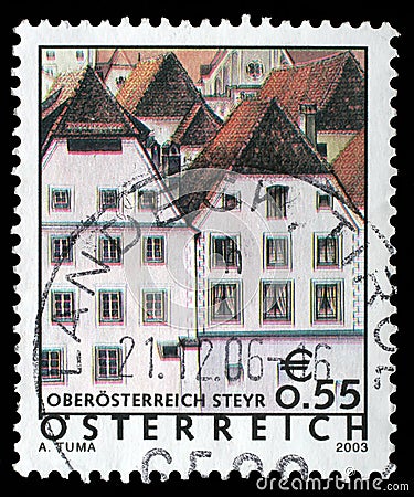 Stamp printed in Austria shows image of the Sankt Ulrich bei Stey Editorial Stock Photo