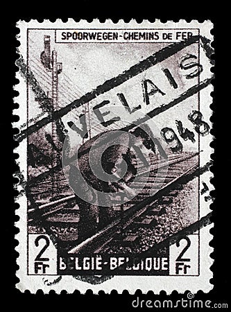 Stamp printed in Belgium shows Railway Worker Editorial Stock Photo