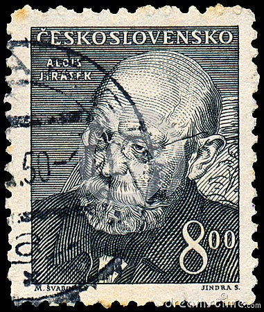 Stamp printed in Ceskoslovensko shows Alois Jirasek Editorial Stock Photo