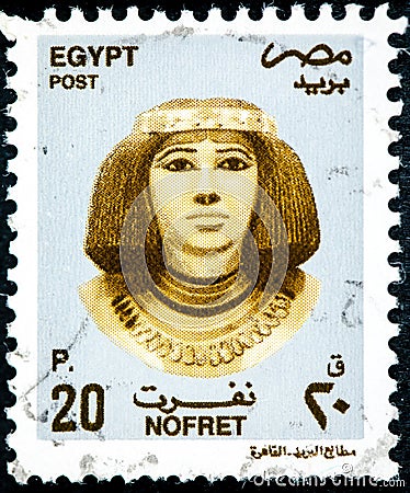 Stamp printed in EGYPT shows noblewoman and princess Nofret Editorial Stock Photo